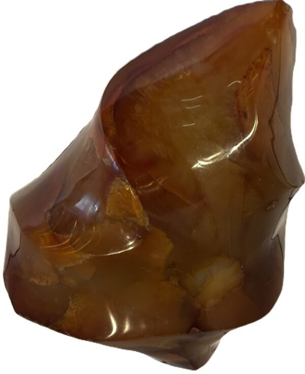 Carnelian flame 2 4 sians emporium Hand carved polished carnelian flame sculpture featuring twisting ridges with deep mahogany red burnt orange tones and smoky chalcedony patches isolated on a white background